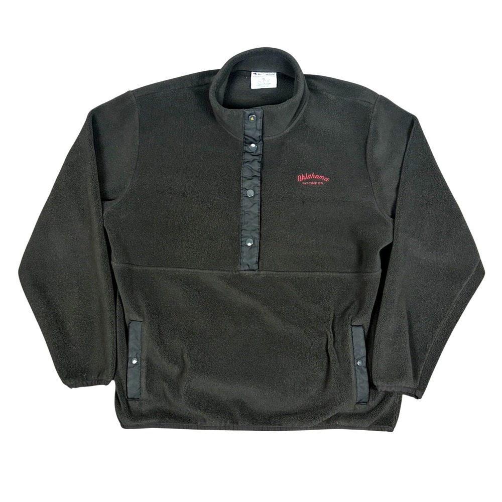 Champion Fleece Pullover Mens XL Black Oklahoma Sooners‎ Snap Button Mock Neck